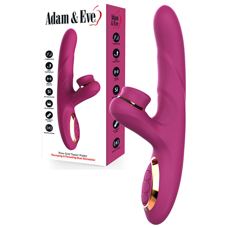 Adam & Eve ROSE GOLD TAPPIN RABBIT USB Rechargeable Tapping & Thrusting Rabbit Vibrator 22.5cm Adam & Eve Main image