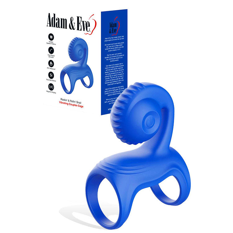 Adam & Eve ROCKIN & ROLLIN SNAIL USB Rechargeable Vibrating Couples Cage Blue