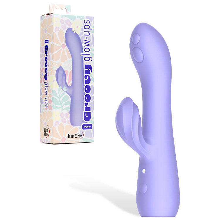 Adam & Eve GROOVY GLOW UPS Wavie USB Rechargeable Rabbit Vibrator Purple 16.5 cm Adam & Eve