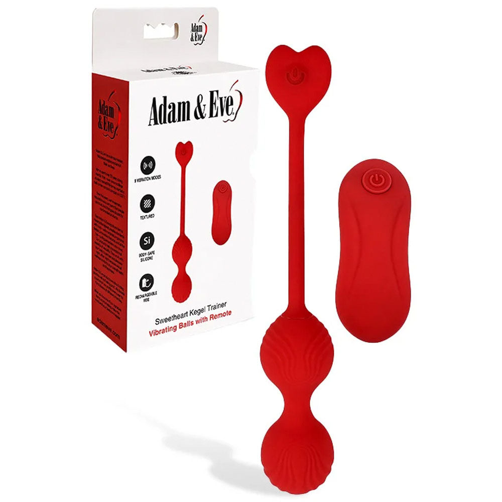 Adam & Eve SWEETHEART Kegel Trainer USB Rechargeable Vibrating Kegel Balls With Remote Red Adam & Eve