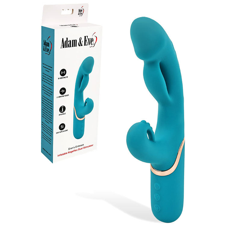 Adam & Eve SIRENS EMBRACE USB Rechargeable Inflatable Rabbit Vibrator Teal 24 cm Adam & Eve