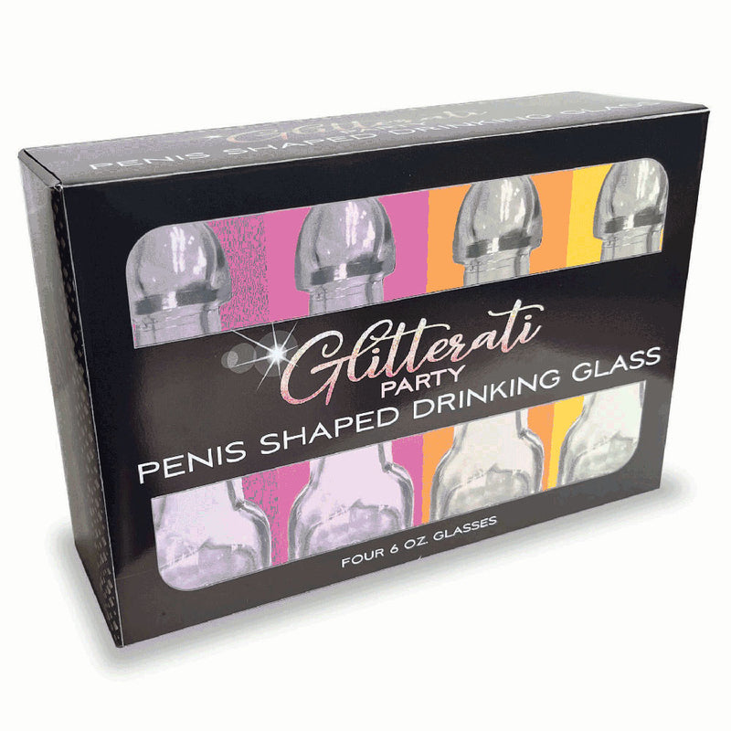 Little Genie Glitterati Penis Drinking Glass Pack 6 Oz 4 Pack