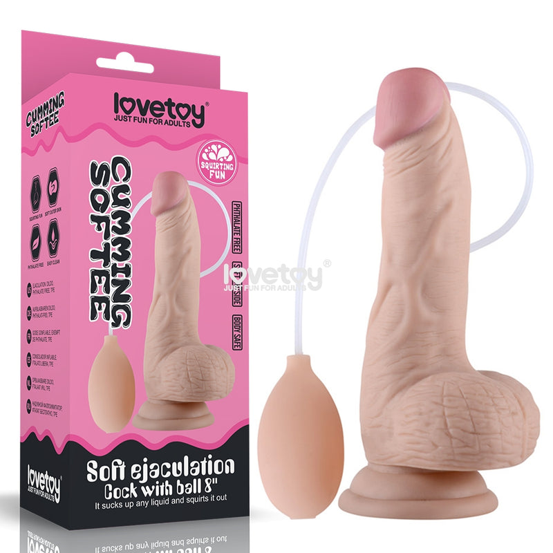 Lovetoy Cumming Softee Soft Ejaculation Cock With Balls Squirting Dong 8 Inch Flesh