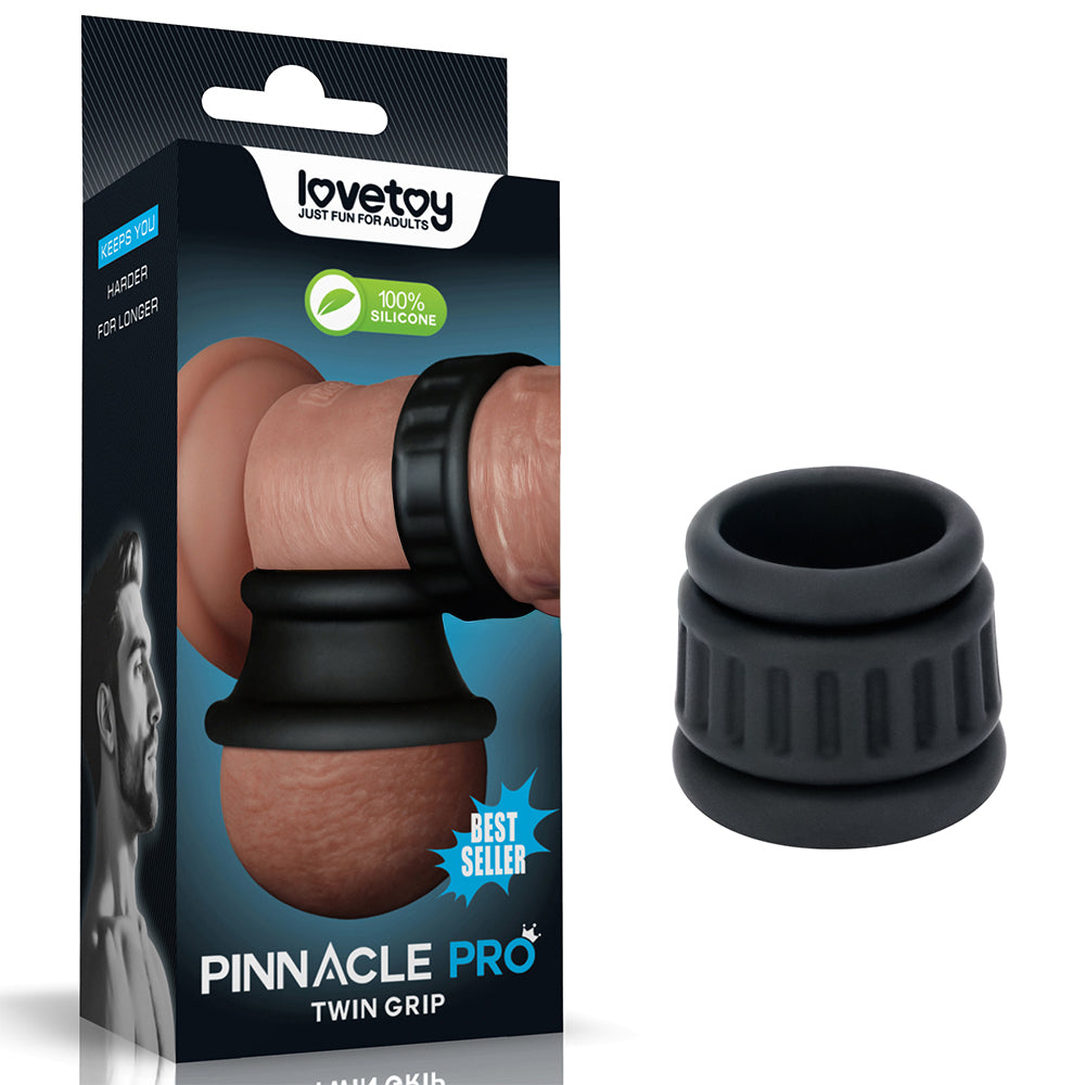 Lovetoy Pinnacle Pro Twin Grip Enhancer Cock & Balls Ring Black Lovetoy