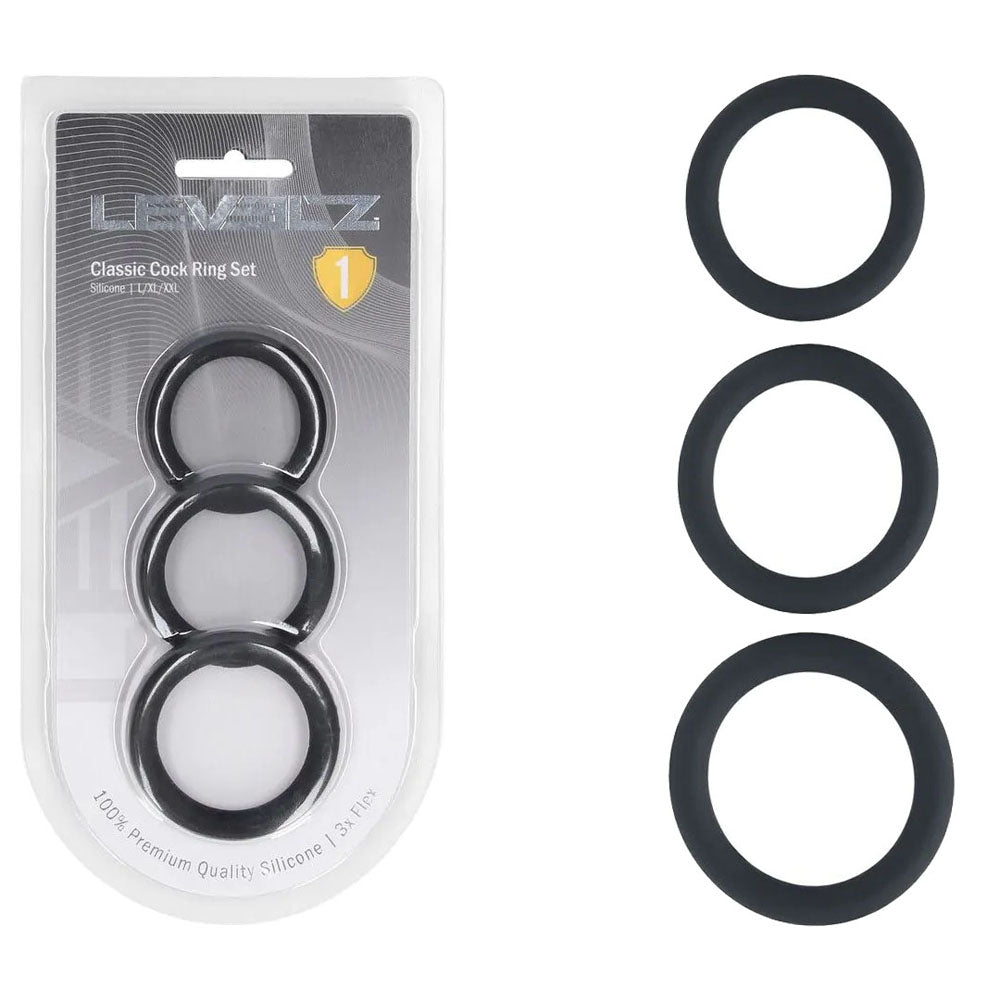 Shots Toys LEVELZ Classic Silicone Cock Ring Set L / XL / XXL Set Of 3 Sizes Shots Toys