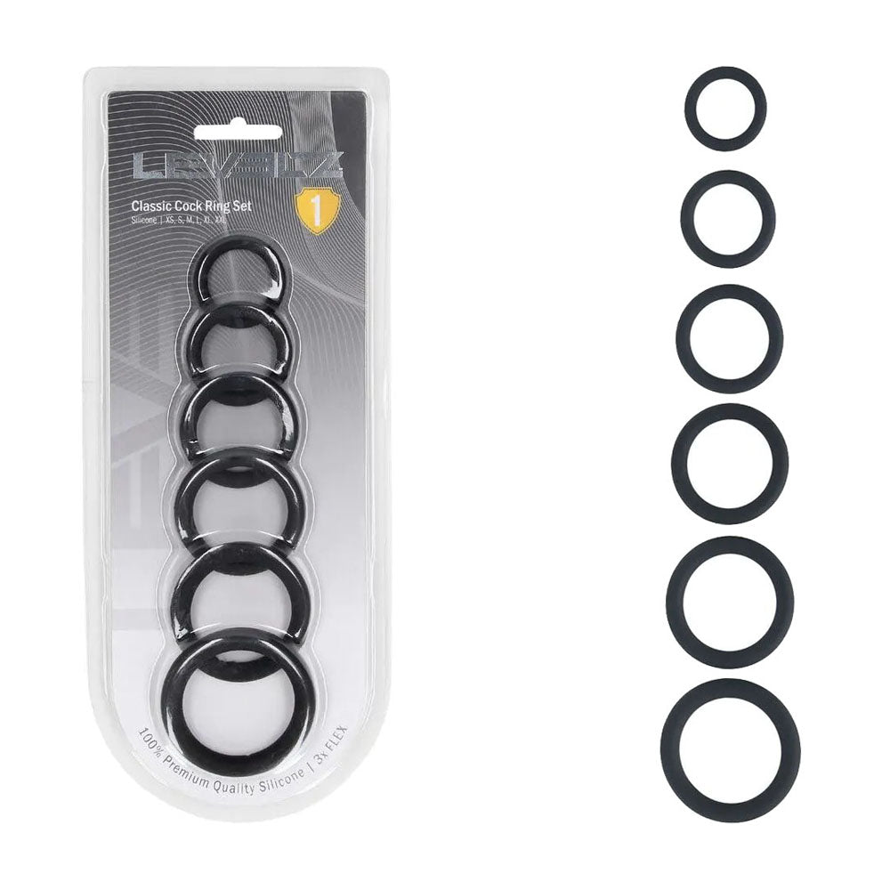 Shots Toys LEVELZ Classic Silicone Cock Ring Set Of 6 Black Shots Toys Main image