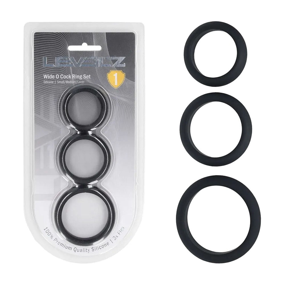 Shots Toys LEVELZ Wide O Silicone Cock Ring S / M / L Set Of 3 Sizes Black Shots Toys Main image