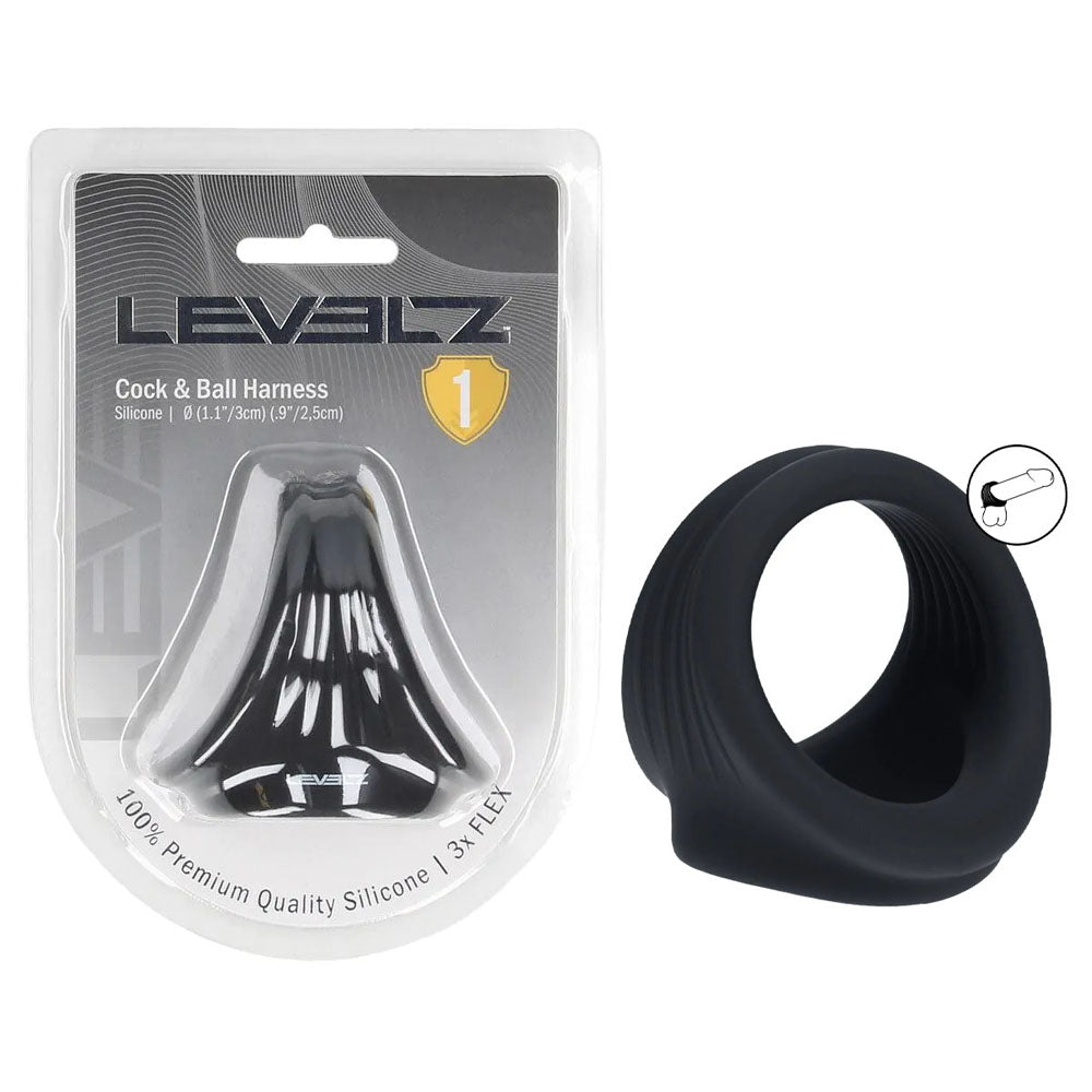 Shots Toys LEVELZ Silicone Cock & Ball Harness Cock & Ball Ring Black Shots Toys Main image