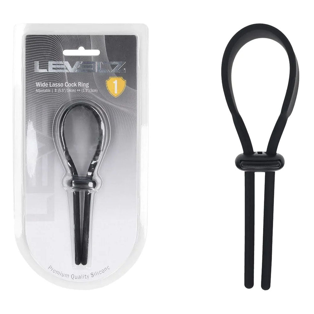 Shots Toys LEVELZ Wide Adjustable Silicone Lasso Cock Ring Black Shots Toys