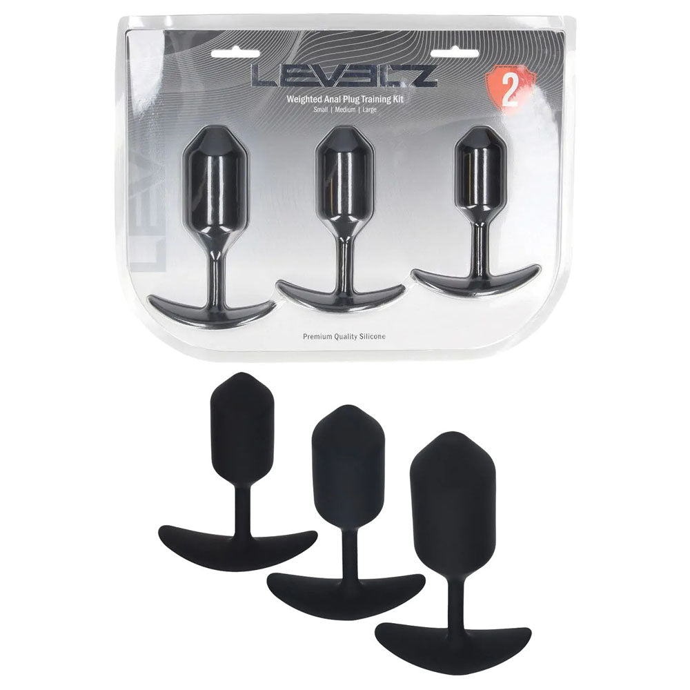 Shots Toys LEVELZ Silicone Weighted Anal Plug Training Set Of 3 Sizes Black Shots Toys