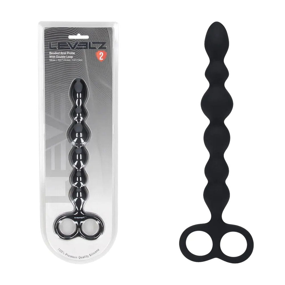 Shots Toys LEVELZ Beaded Silicone Anal Beads With Double Loop Black 24.5cm Shots Toys