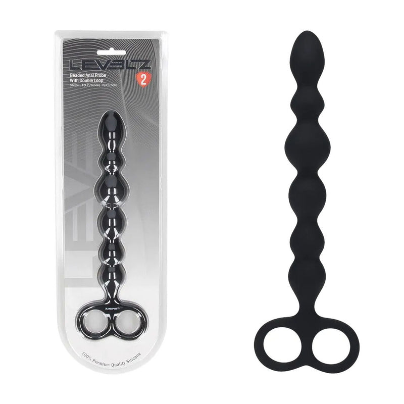Shots Toys LEVELZ Beaded Silicone Anal Beads With Double Loop Black 24.5cm