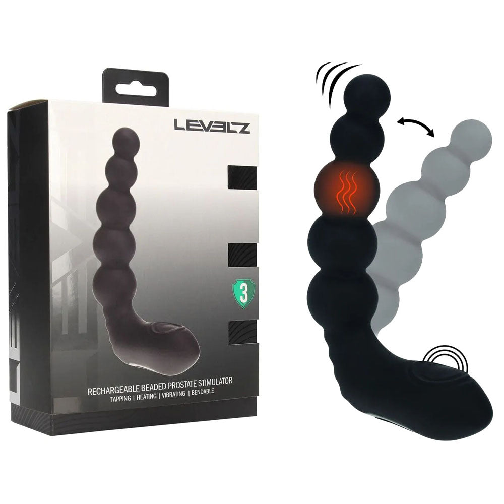 Shots Toys LEVELZ Rechargeable Beaded Heating + Vibrating Prostate Massager Black Shots Toys