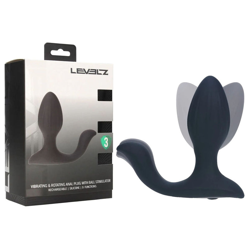 Shots Toys LEVELZ USB Rechargeable Vibrating & Rotating Anal Plug With Ball Stimulator Black 10.7cm