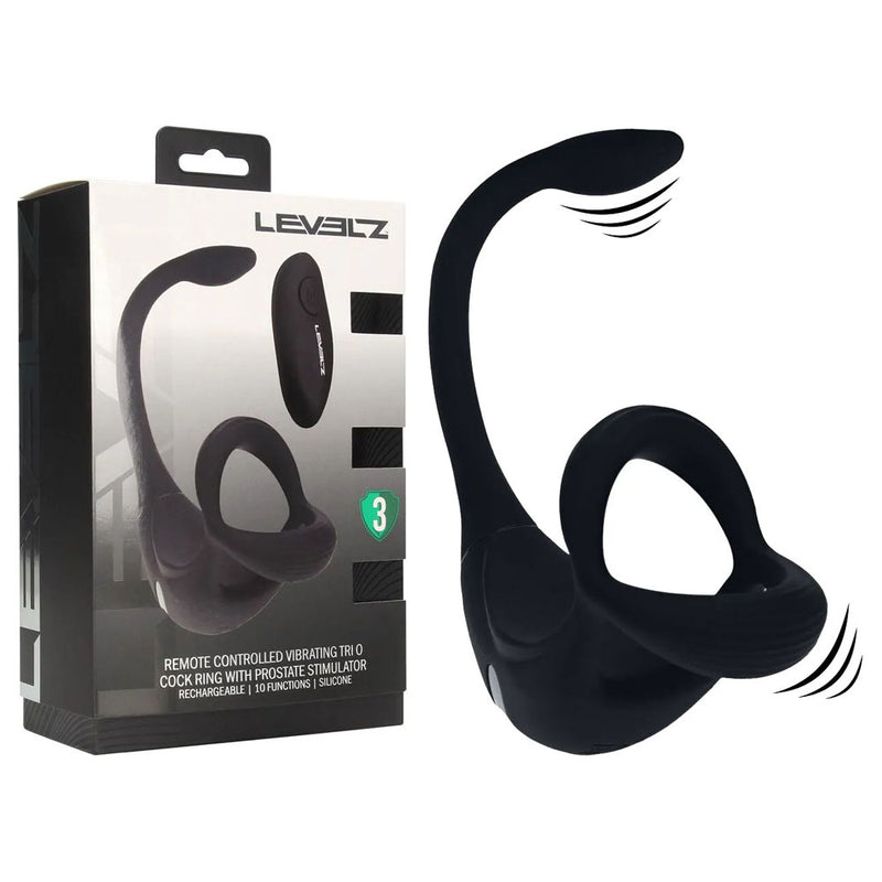 Shots Toys LEVELZ Remote Controlled Vibrating TriO Cock Ring With Prostate Stimulator Black