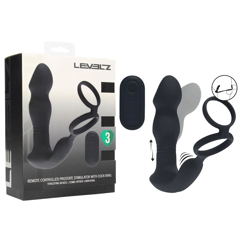 Shots Toys LEVELZ Remote Controlled Prostate Stimulator With Cock Ring Black Shots Toys