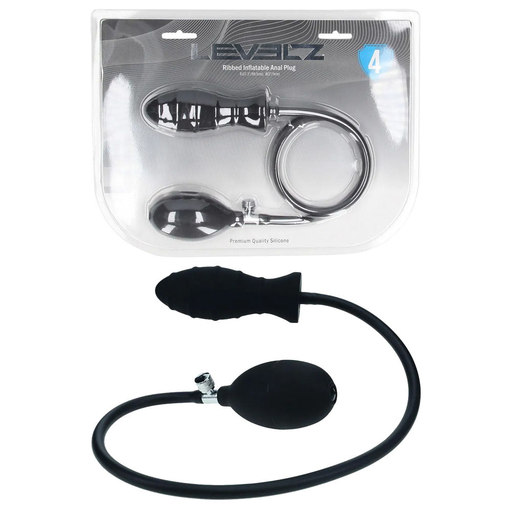 Shots Toys LEVELZ Ribbed Inflatable Anal Plug Black Shots Toys Main image
