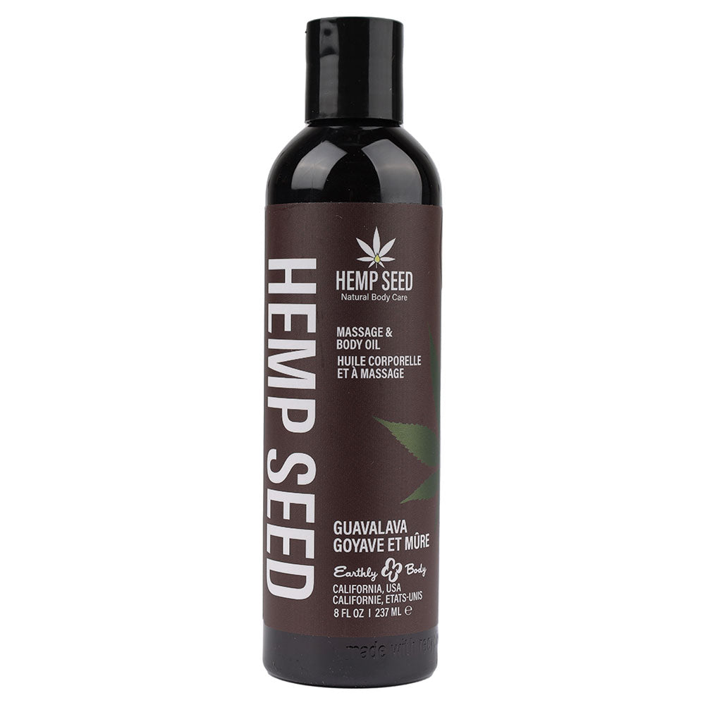 Earthly Body Hemp Seed Massage & Body Oil Guavalava (Guava & Blackberry) Scented 237ml Bottle Earthly Body