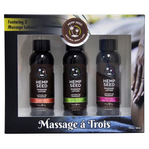 Earthly Body Hemp Seed Massage A Trois Scented Massage Lotion Kit 3 Bottle Set