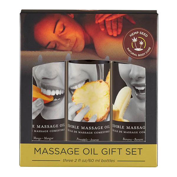 Earthly Body Edible Tropical Massage Oil Trio Mango Pineapple & Banana Flavoured 3 x 59ml Bottles Earthly Body