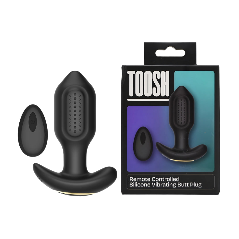 Toosh Remote Controlled Silicone Vibrating Butt Plug Black Toosh