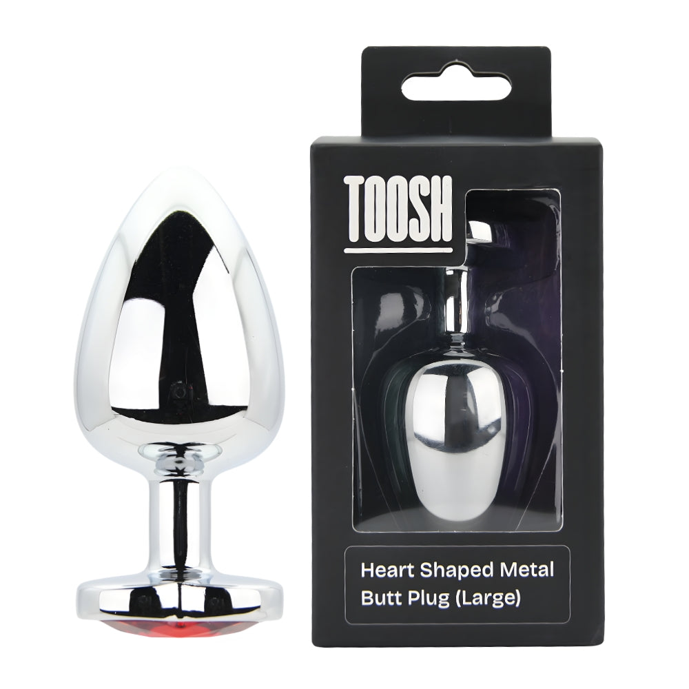 Toosh Heart Shaped Silver Butt Plug With Red Stone Toosh