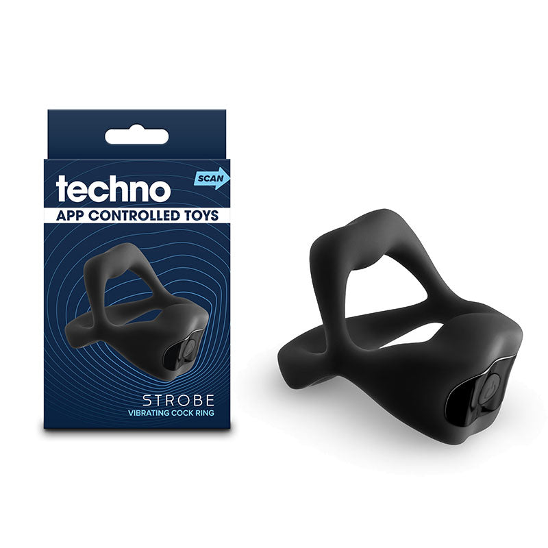 NS Novelties Techno Strobe USB Rechargeable Vibrating Cock Ring With App Control Black