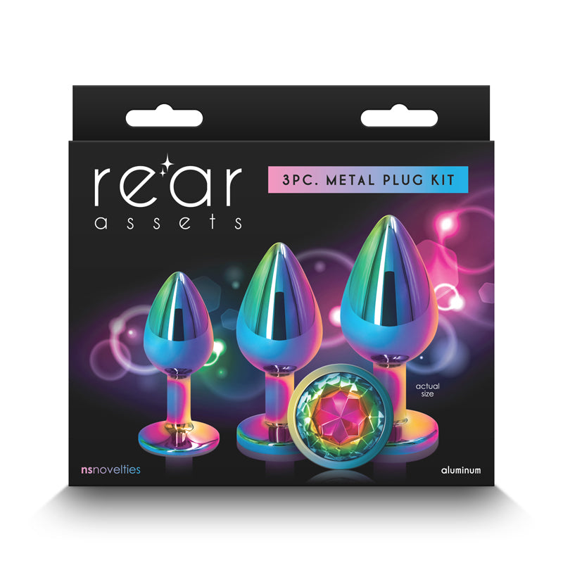 NS Novelties Rear Assets Trainer Kit Multicolour Metallic Butt Plugs With Rainbow Gems Set Of 3 Sizes