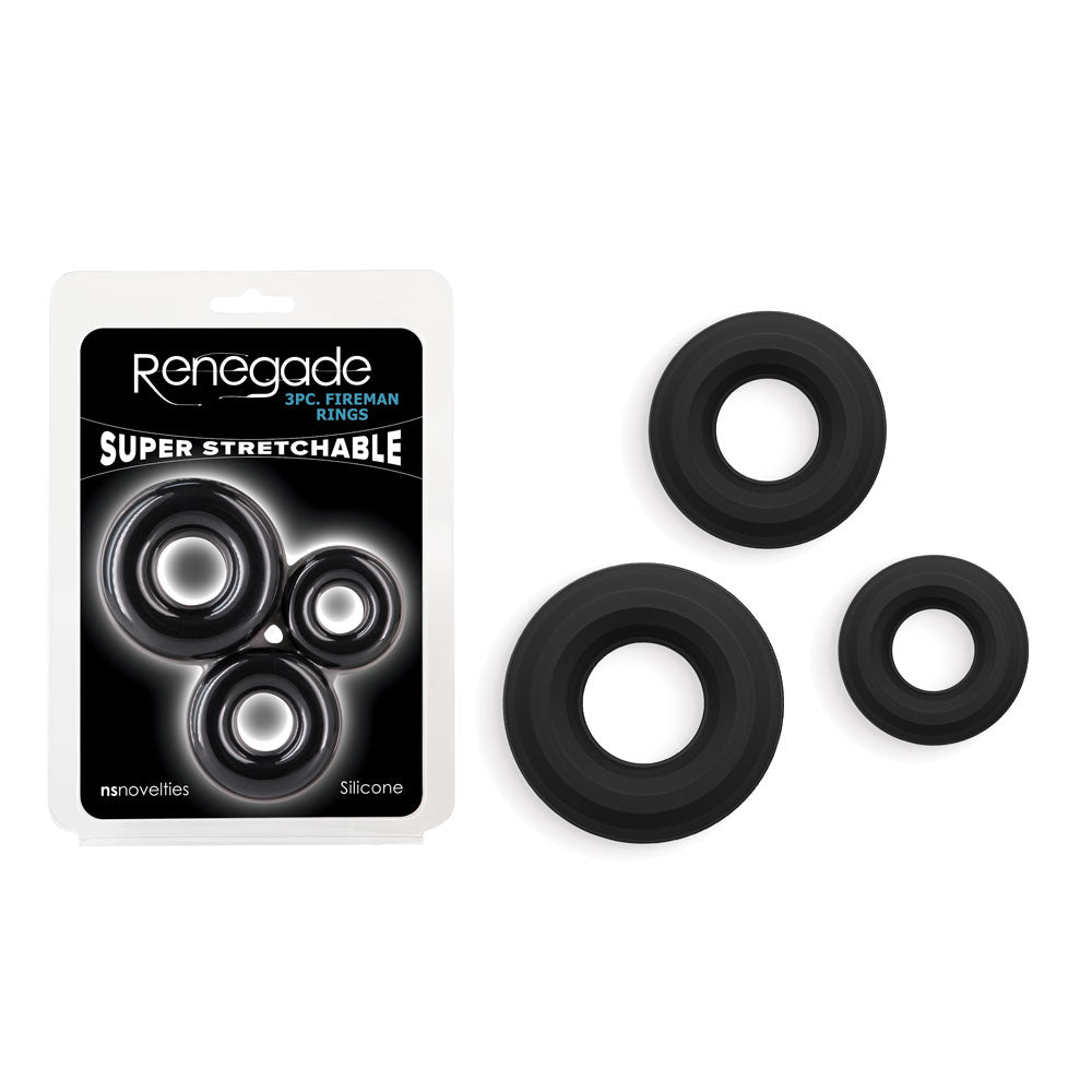 NS Novelties Renegade Fireman Cock Rings Set of 3 Sizes Black NS Novelties Main image