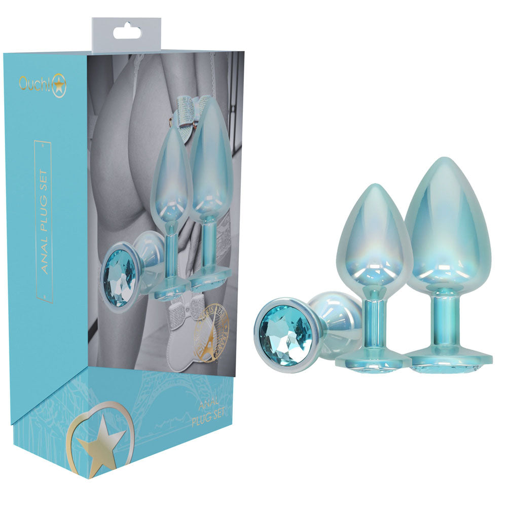 Shots Toys OUCH! Paris Collection Metal Anal Plug Set With Gem Bases Set Of 3 Sizes Shots Toys