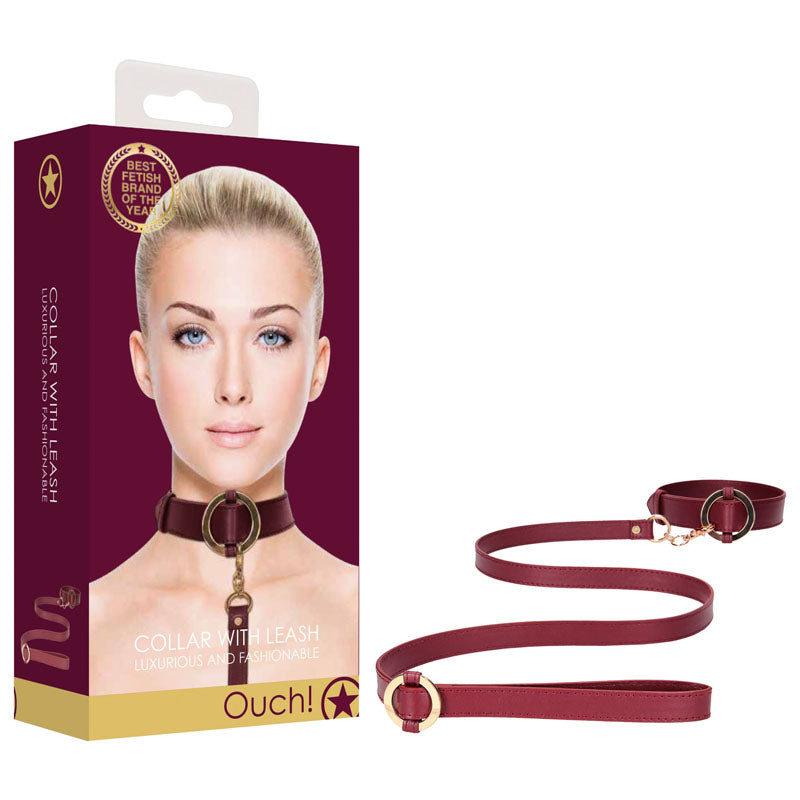 OUCH! Halo Collar With Leash Restraint Burgundy
