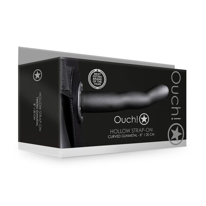 OUCH! Curved Hollow Strap-on - 8in/20cm - Gunmetal Grey 20 cm Hollow Strap-On Shots Toys