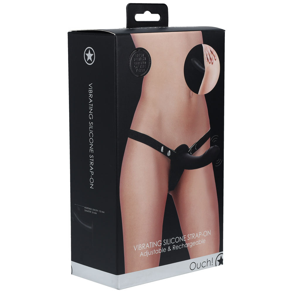 OUCH! Vibrating Silicone Strap-On - Black - Black USB Rechargeable Strap-On Shots Toys