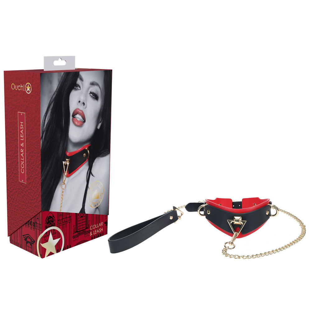 OUCH! Milan Collection Collar with Leash Restraint Black / Red Shots Toys Main image