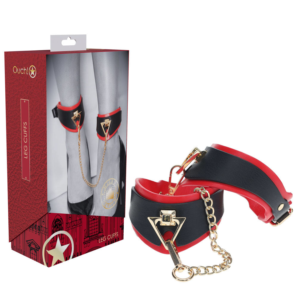 OUCH! Milan Collection Leg Cuffs Restraints Black / Red Shots Toys