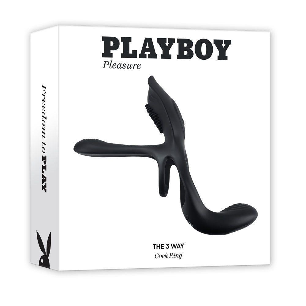 Playboy Pleasure The 3 Way USB Rechargeable Vibrating Cock Ring With Wireless Remote Black Playboy Pleasure Main image