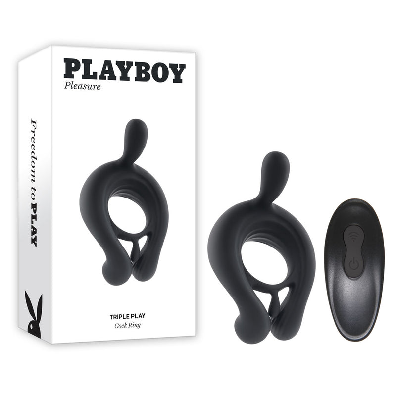 Playboy Pleasure TRIPLE PLAY USB Rechargeable Cock Ring With Wireless Remote Black