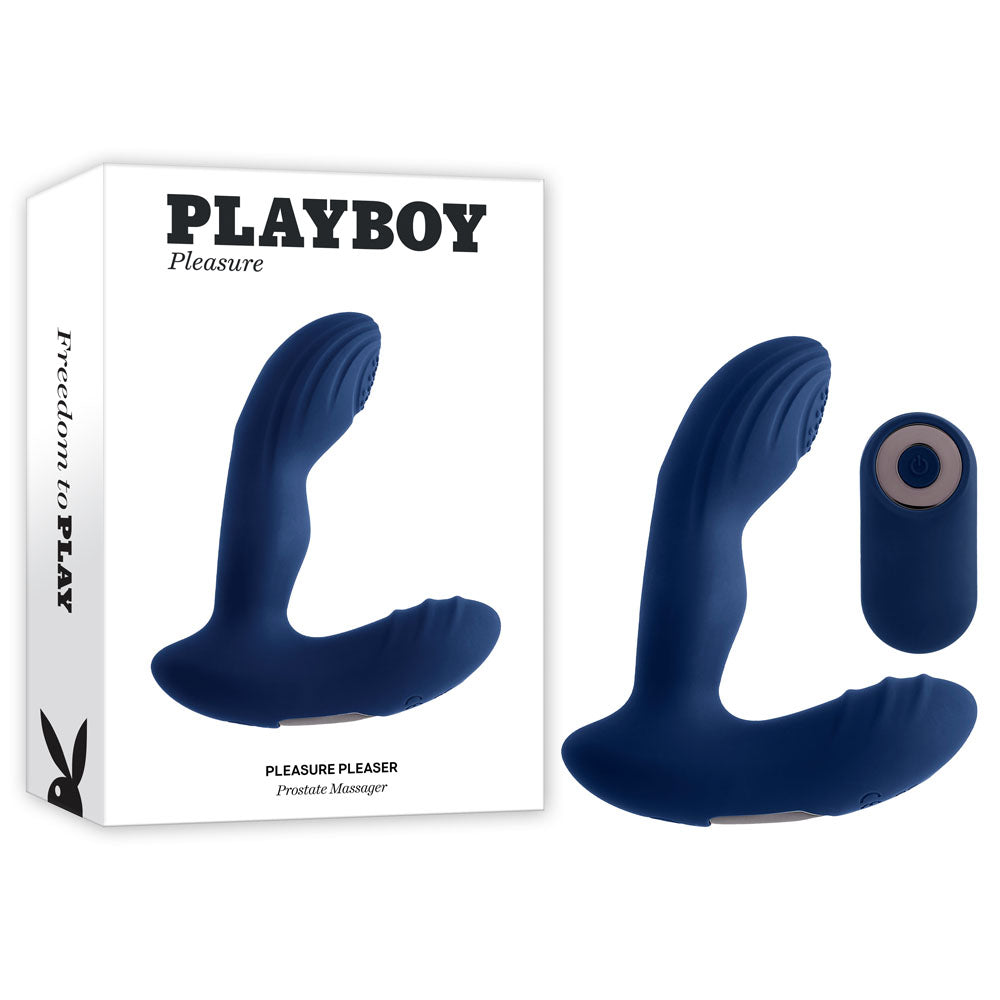 Playboy Pleasure PLEASURE PLEASER USB Rechargeable Vibrating Prostate Massager With Wireless Remote Blue Playboy Pleasure