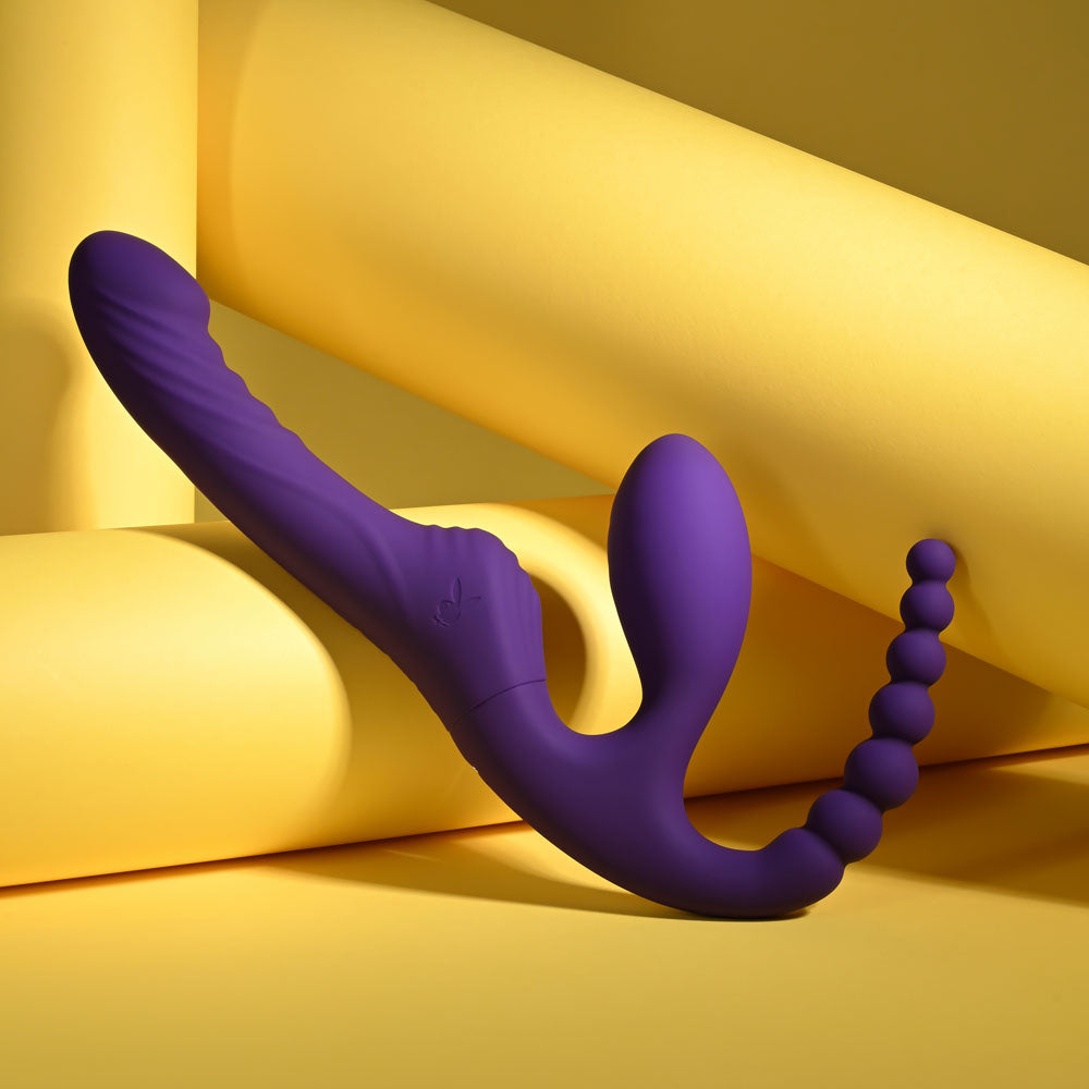 Playboy Pleasure Hug It Out USB Rechargeable Strapless Strap On 29 cm Purple Playboy Pleasure