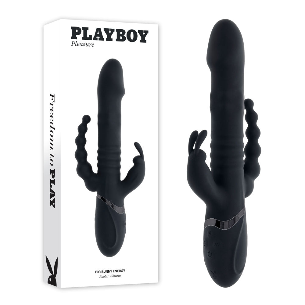 Playboy Pleasure BIG BUNNY ENERGY USB Rechargeable Rabbit Vibrator With Anal Beads Black 26.2cm Playboy Pleasure