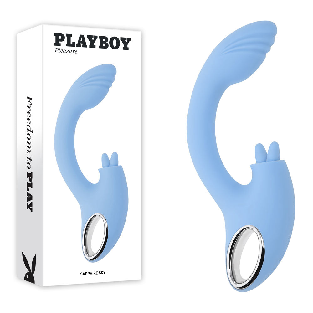 Playboy Pleasure SAPPHIRE SKY USB Rechargeable Vibrator With Double Tongue Stimulator Playboy Pleasure