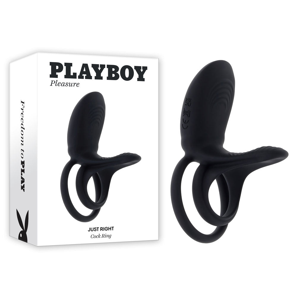Playboy Pleasure JUST RIGHT USB Rechargeable Vibrating Cock & Balls Rings Black Playboy Pleasure Main image
