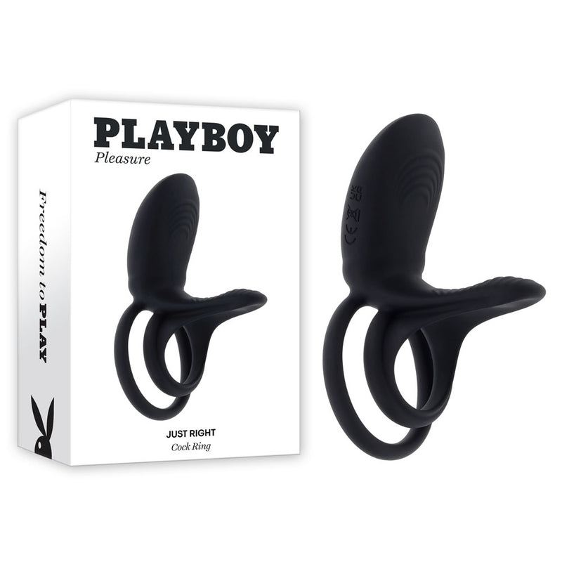 Playboy Pleasure JUST RIGHT USB Rechargeable Vibrating Cock & Balls Rings Black