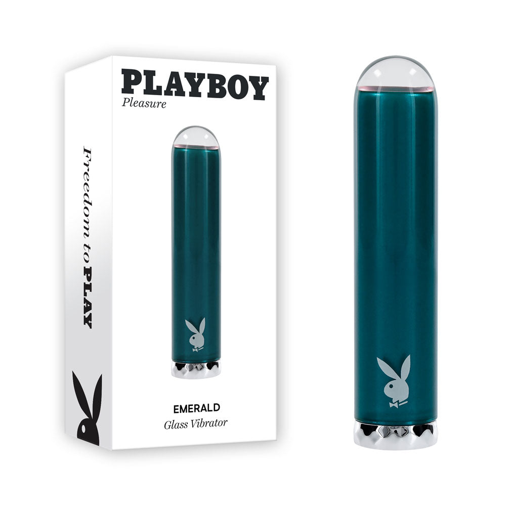 Playboy Pleasure EMERALD USB Rechargeable Glass Tipped Bullet Vibrator Blue Playboy Pleasure