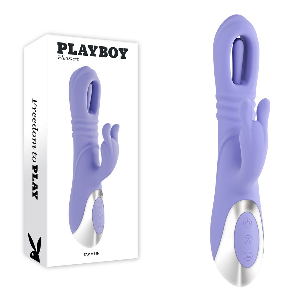 Playboy Pleasure Tap Me In USB Rechargeable Rabbit Vibrator With Tapping Shaft 24.2 cm Purple Playboy Pleasure Main image