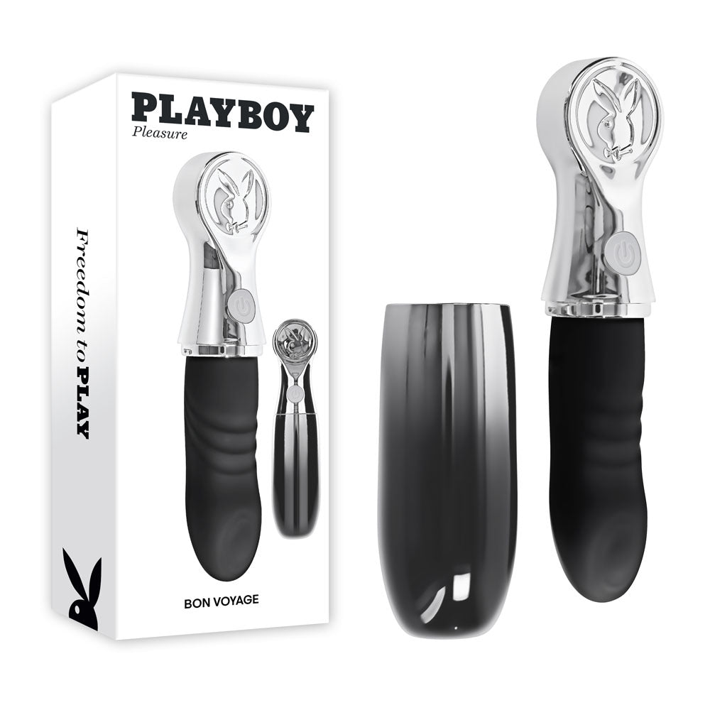 Playboy Pleasure Bon Voyage USB C Rechargeable Tapping Vibrator Black / Chrome 18.7 cm Playboy Pleasure Main image