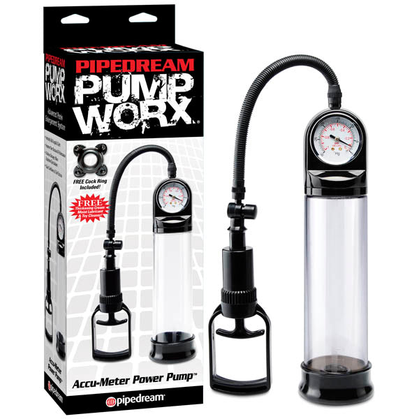 Pipedream Pump Worx Accu Meter Power Penis Pump With Gauge Clear / Black Pipedream