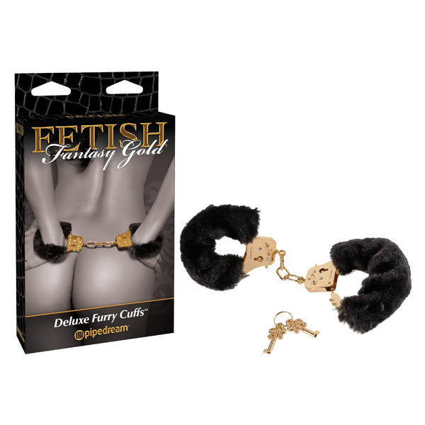 Fetish Fantasy Gold Deluxe Furry Cuffs Furry Restraints Black / Gold Pipedream Main image