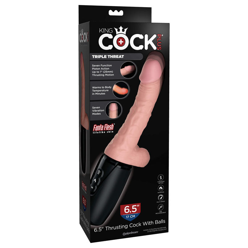 Pipedream King Cock Plus  Thrusting Cock With Balls Thrusting Dong 6.5 Inch Flesh