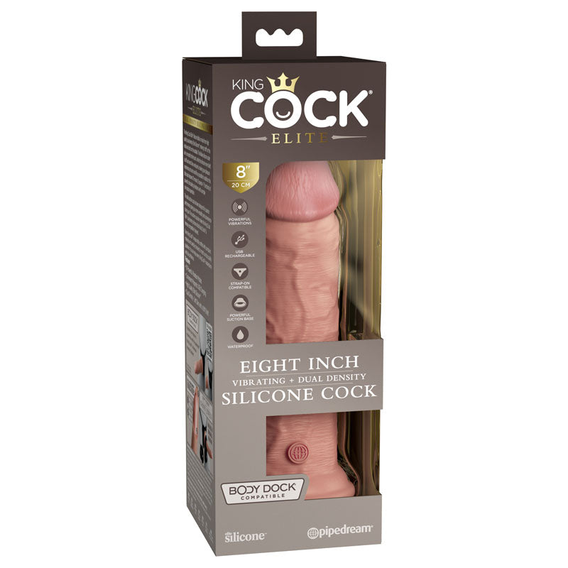 Pipedream King Cock Elite Vibrating Dual Density Cock USB Rechargeable Vibrating Dong 8 Inch Pipedream